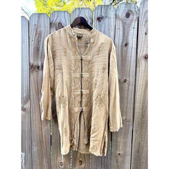 Vintage embroidered tunic — caramel + gold (fits S–L) Festival Boho - Picture 9 of 11